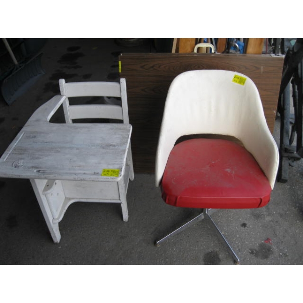 SWIVEL CHAIR & ANTIQUE STUDENT DESK