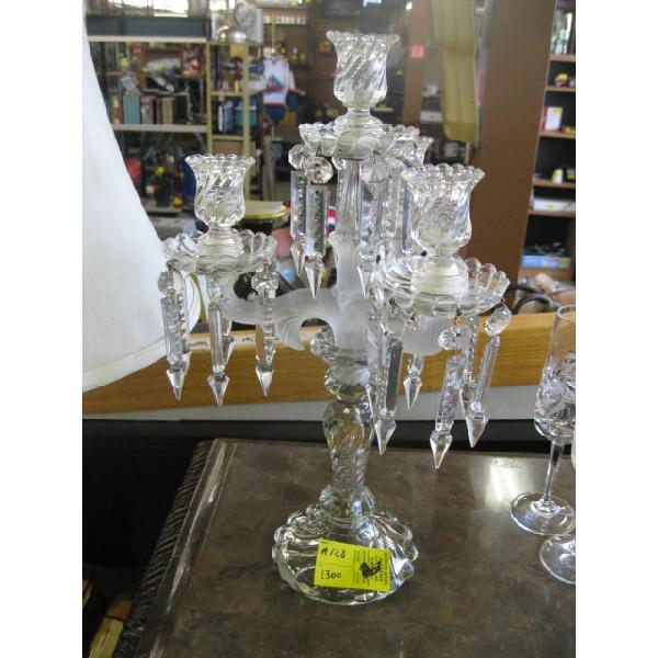 FORMED CRYSTAL 4 CANDLE HOLDER W/HANGING CRYSTALS