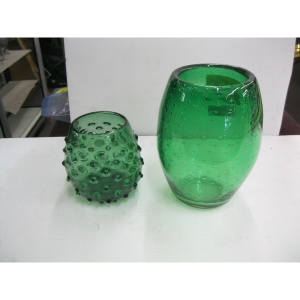 2 GREEN WHITE FRIARS VASES
