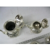 Image 5 : 5 PIECE SET OF EARLY FRIEDMAN SILVER CO. HAND CHASED COFFEE/TEA POTS, CREAM, SUGAR & SLOP BOWL