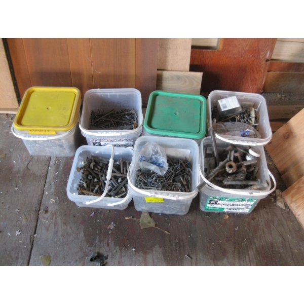 ASST. BUCKETS OF NUTS, BOLTS, NAILS, ETC.