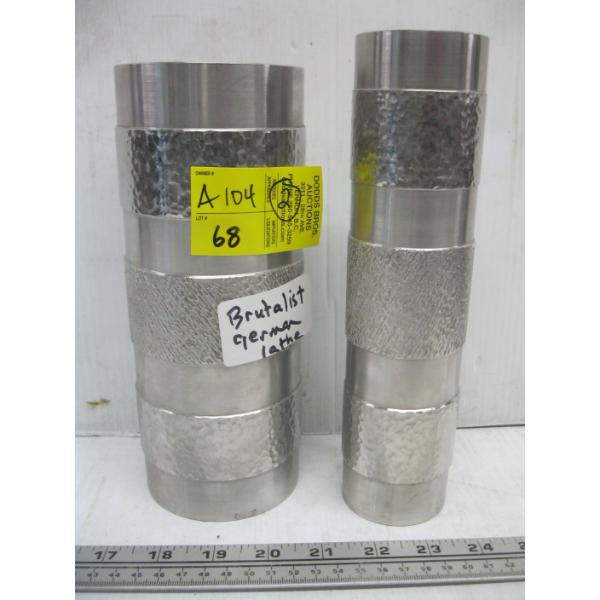 2 BRUTALIST GERMAN LATHE TURNED METAL VASES