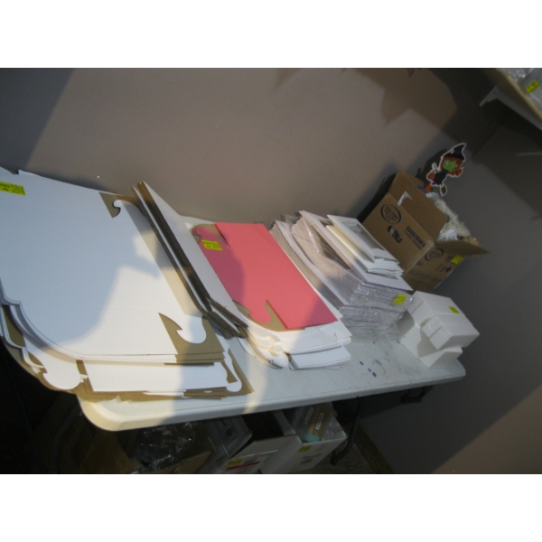 MISC. CAKE BOXES, DECORATIVE ITEMS, STYROFOAM, ETC.