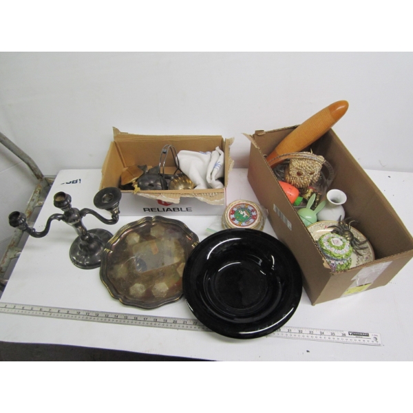 MISC. SILVER PLATE, GLASS BOWL, ETC.