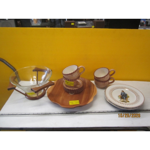 MISC. MCM CHIP BOWL, WOODEN SERVING TRAY, MUGS, COLLECTOR PLATES, ETC.