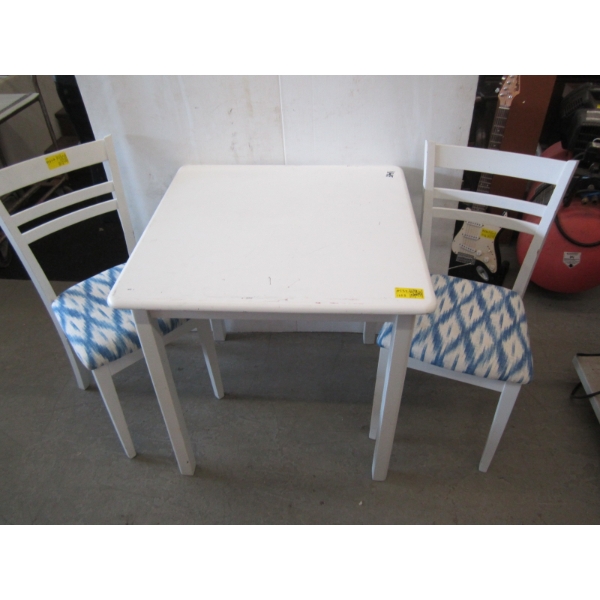 SMALL WHITE DINETTE TABLE W/2 LADDERBACK CHAIRS