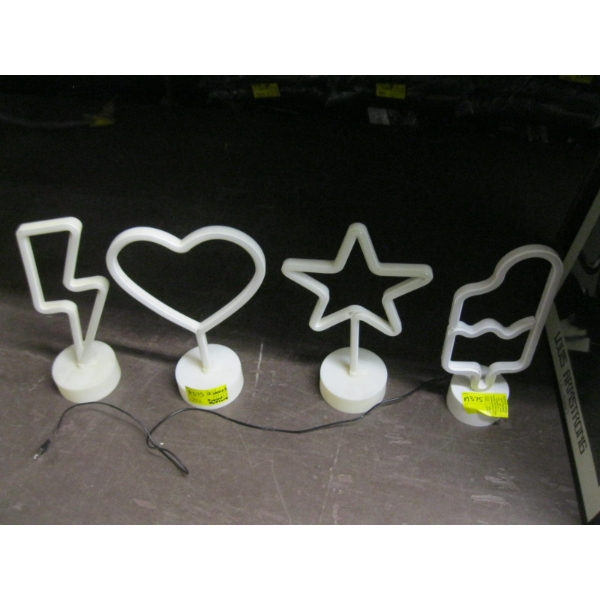 4 LIGHT UP SYMBOLS ON STANDS - BATTERY POWERED