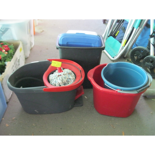 MOP BUCKET, GARBAGE CAN, BUCKETS, ETC.
