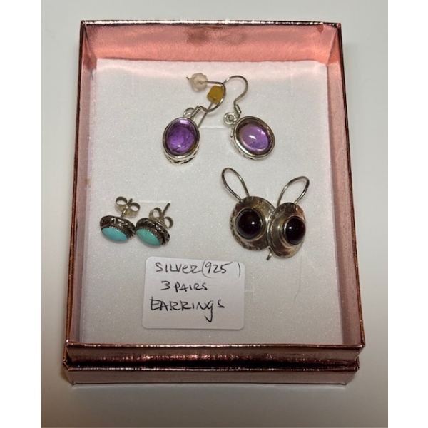 3 PAIRS OF SILVER .925 EARRINGS