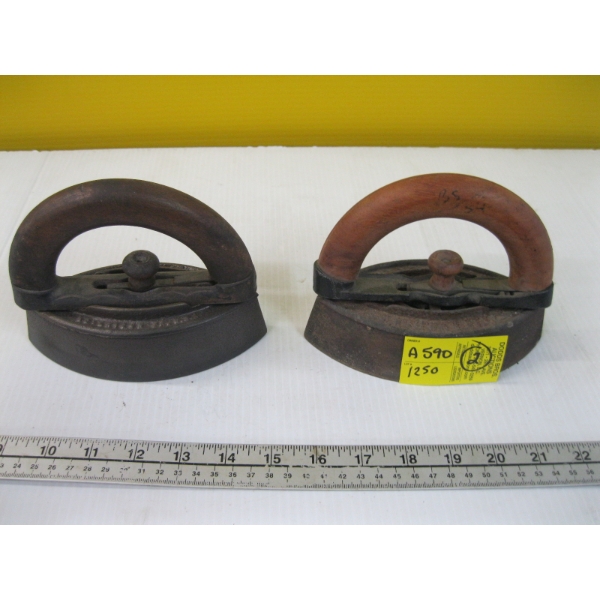 2 SAD IRONS W/HANDLES