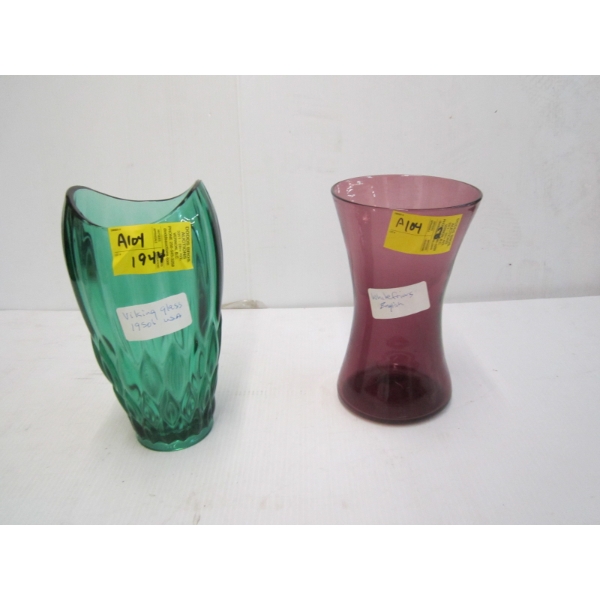 1 VIKING GLASS 1950s VASE & A WHITE FRIARS ENGLISH VASE