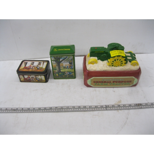 JOHN DEERE COOKIE JAR & 2 TINS