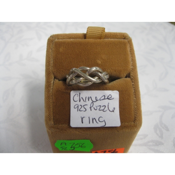 CHINESE .925 SILVER PUZZLE RING, SZ 5