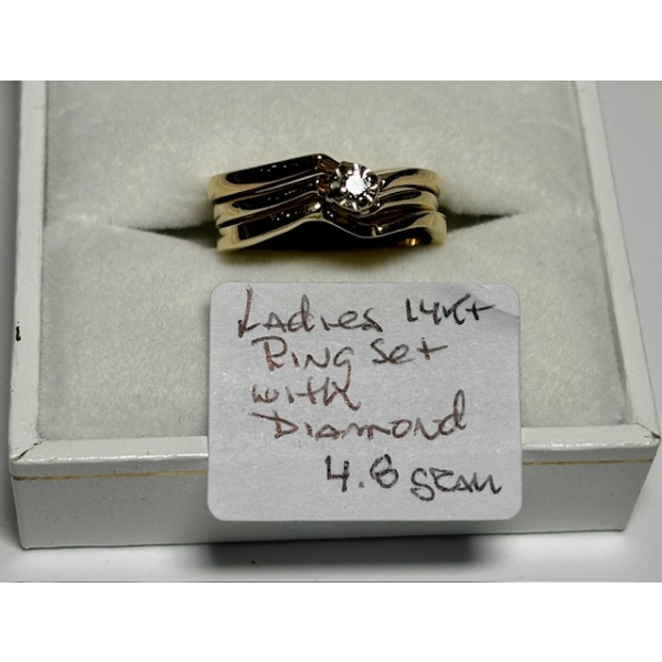 LADIES 14KT RING SET W/DIAMOND, 4.8G, SZ 4 3/4