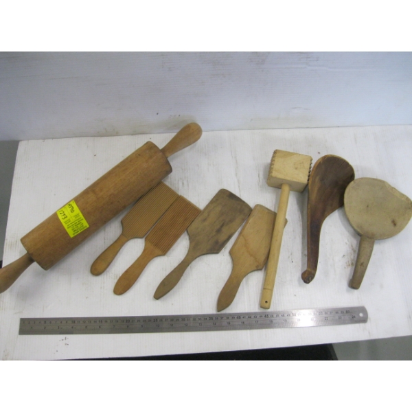 WOODEN ROLLING PIN, WOODEN SPATULAS, SPOONS, ETC.