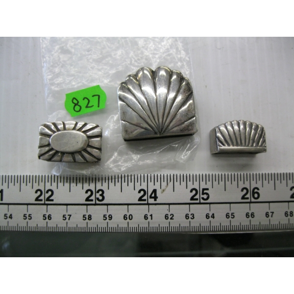 3 BELT HOLDERS OR TIE SLIPS, MARKED STERLING