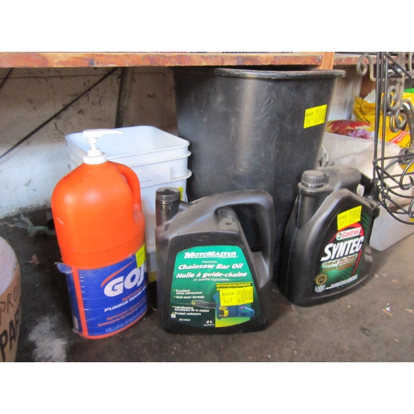 LG. LOT OF MISC. OILS, CLEANERS, ETC.