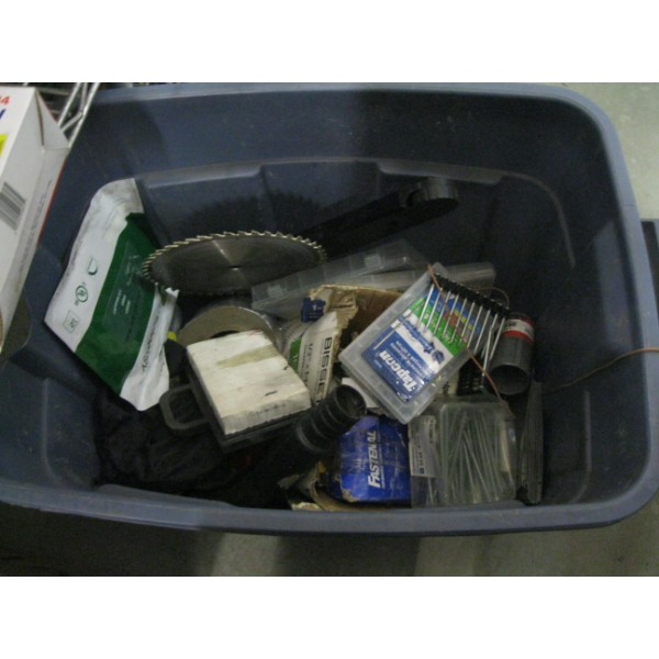 BIN W/ASST. NAILS, SAWBLADES, ETC.