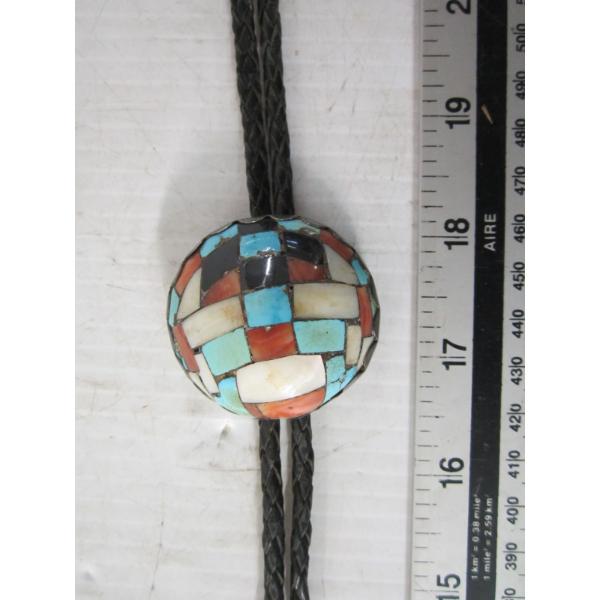 SILVER W/CORAL & TURQUOISE NAVAJO BOLO TIE