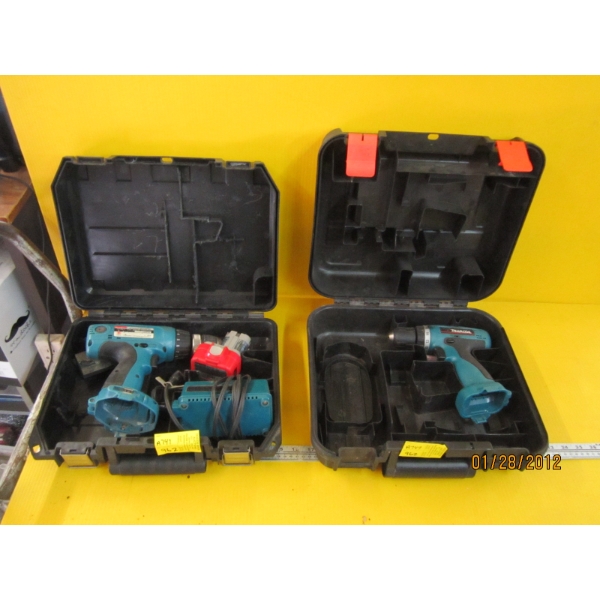 2 CASES W/MAKITA DRILLS, CHARGER & BATTERY