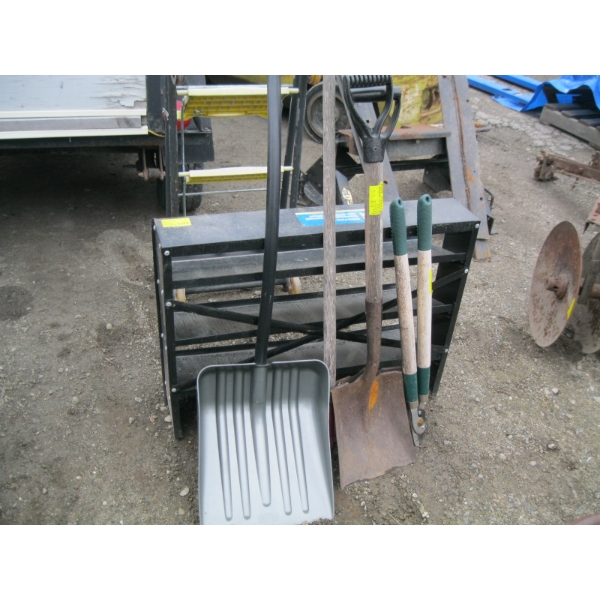 ASST. GARDEN TOOLS & A UTILITY PARTS RACK