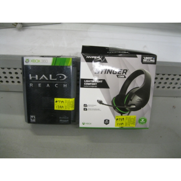 XBOX HYPER STINGER CORE LIGHTWEIGHT HEADPHONE SET & MICROSOFT HALO REACH 