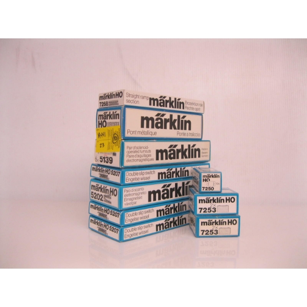 10 BOXES OF MARKLIN TRAIN TRACK & ACCESS.