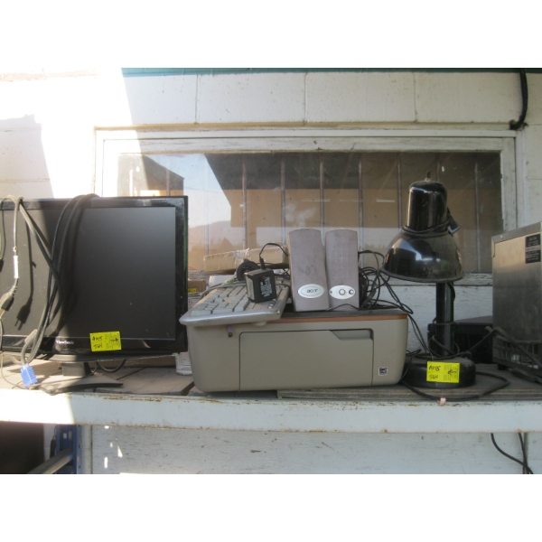 COMPUTER MONITOR, SPEAKERS, LIGHT, KEYBOARD, ETC.