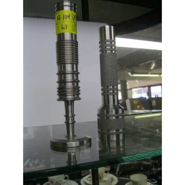 2 BRUTALIST METAL LATHE TURNED VASES