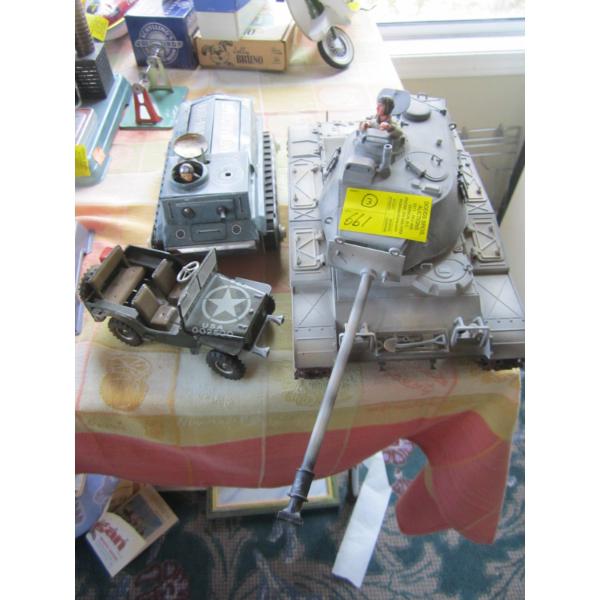 3 ARMY VEHICLES - 2 METAL & 1 PLASTIC