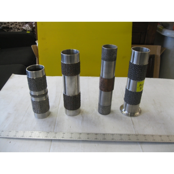 4 BRUTALIST LATHE TURNED METAL VASES