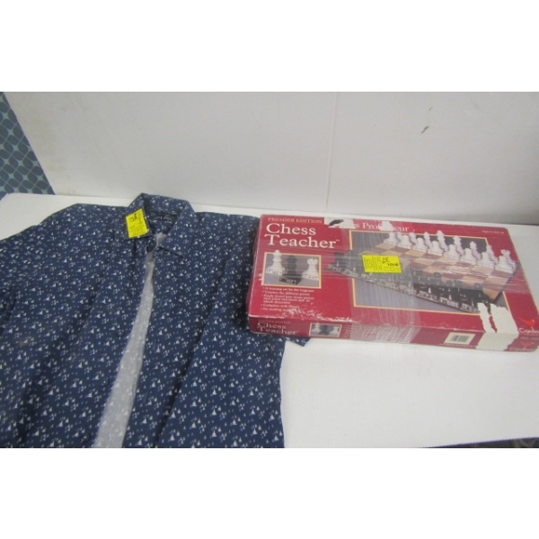 CHESS TEACHER SET & NEW SHORT SLEEVE DRESS SHIRT W/SAILBOATS