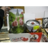 Image 2 : 2 LG. BEER KEG CANS & BOX OF DON CHERRY COLLECTABLES