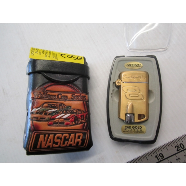 24KT GOLD PLATED NASCAR LIGHTER & A LEATHER NASCAR POUCH