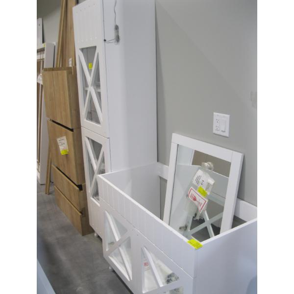 WHITE 4 PIECE CABINET SET W/GLASS DOOR PANTRY CABINET, VANITY CABINET & MIRROR