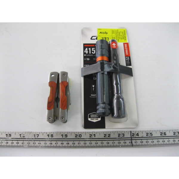 2 SM. FLASHLIGHTS & A FOLDING MULTI PURPOSE KNIFE
