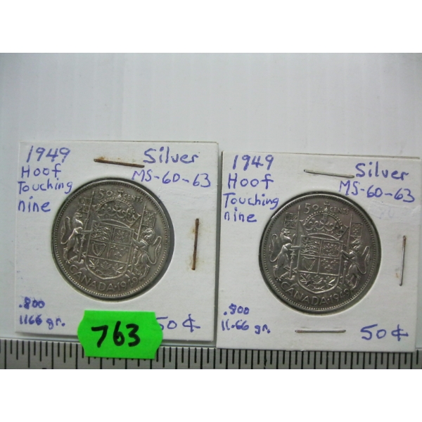 2 - 1949 CDN SILVER 50 CENT PIECES