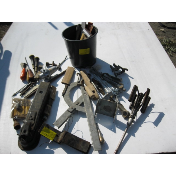 LG. LOT OF MISC. CYLINDER HONE, VALVE, TRAILER HITCH END, ETC.