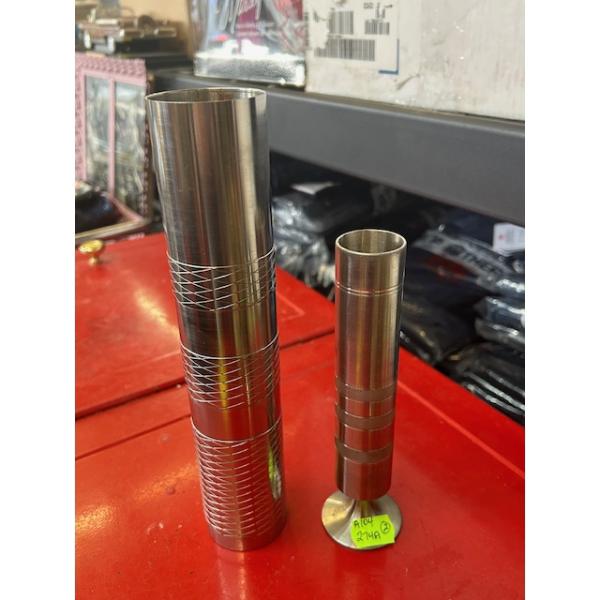 2 POST WAR GERMAN BRUTULIST STEEL LATHE TURNED VASES