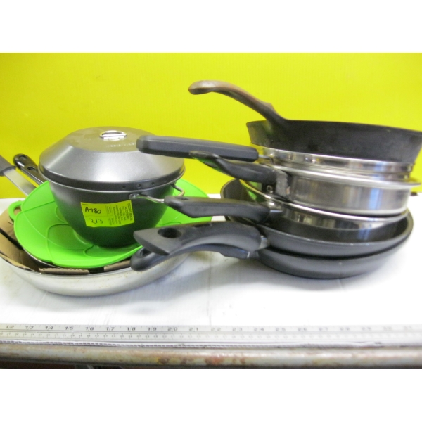 ASST. FRYING PANS, POT, CAST IRON FRY PAN, ETC.