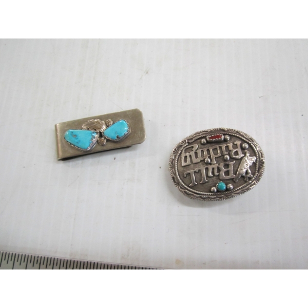 SM. BAG OF BELT BUCKLE & MONEY CLIP - 1 MARKED
