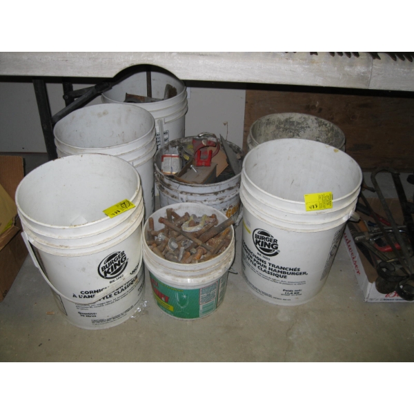 6 PAILS OF ASST. BOLTS, ETC.