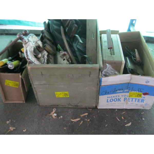 3 BOXES OF MISC. VINTAGE TOOLS, SNAP ON VOLT METER, TESTER, ETC.