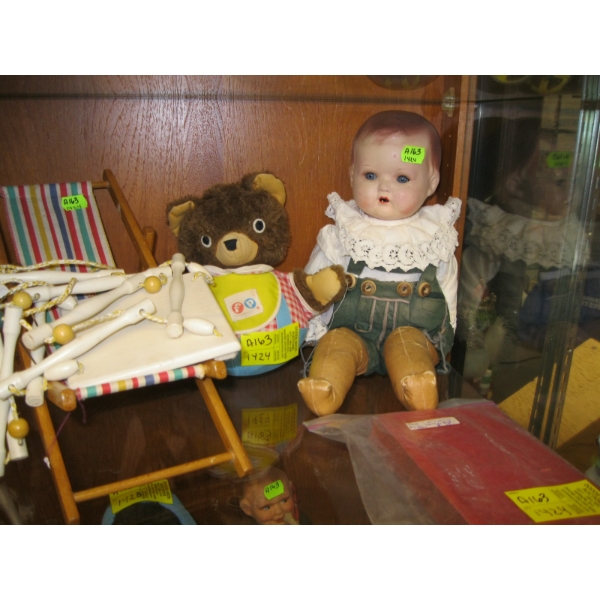 MISC. VINTAGE DOLLS, TEDDY BEAR, BOOK, ETC.