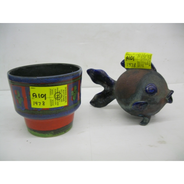 COLORFUL VASE & RAKU POTTERY FISH
