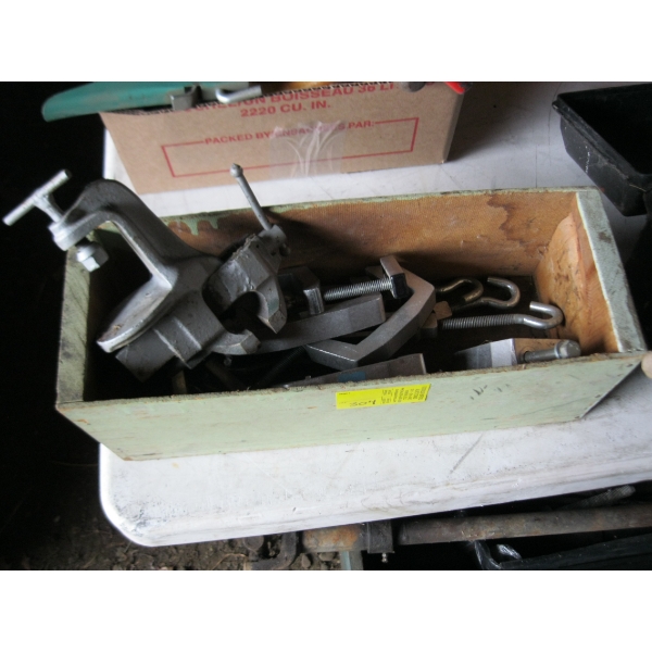 SM. CLAMP ON BENCH VISE, C CLAMPS, TURNBUCKLES
