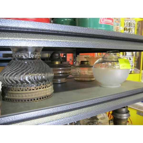 GLASS SHADES & COAL OIL LAMP BASES