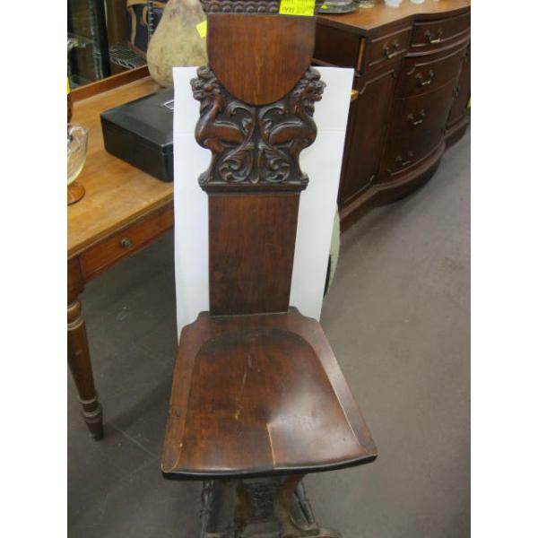 CARVED TALL BACK SOLID WOOD ANTIQUE CHAIR