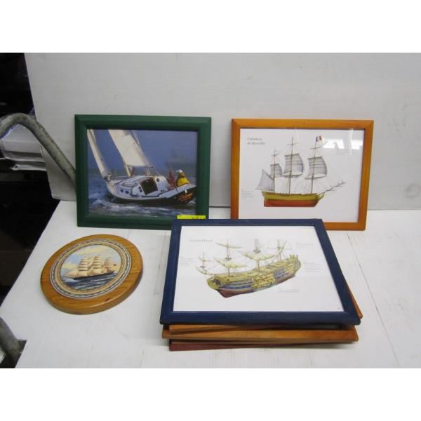 9 FRAMED PICTURES & A ROUND FRAMED TILE