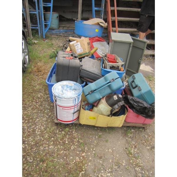 2 PALLETS OF MISC. CASES FOR TOOLS, METAL CABINET, ETC.